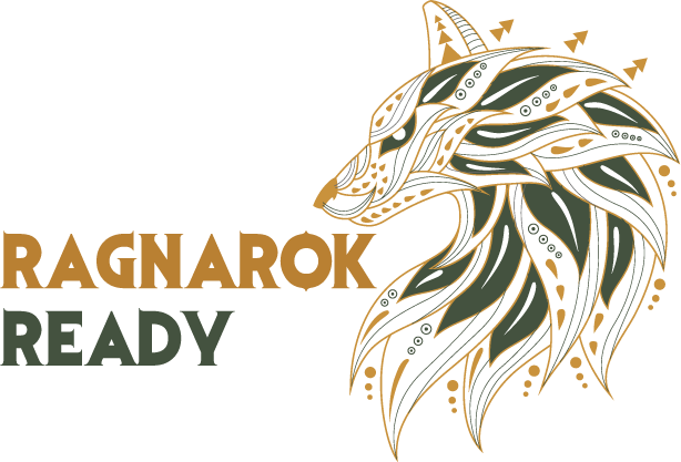 Ragnarok Ready logo with an illustrated wolf in gold, forest green, and white